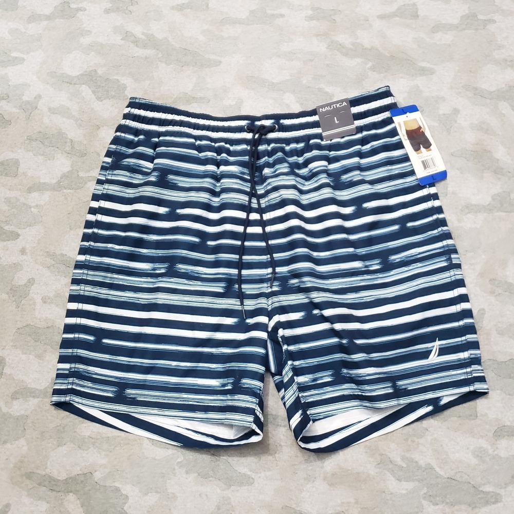 Nautica Shorts Mens Large Blue Pockets Drawstring NWT Mesh‎ Lined